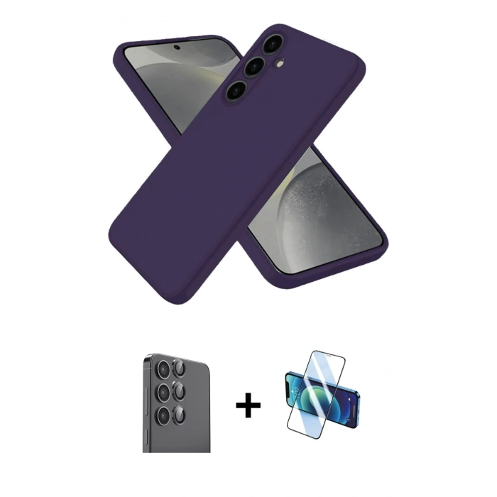 MARSİLYAN™- Galaxy S25 Kılıf Ahenk Serisi - Siyah 3D Antistatik Seramik Nano Ekran Koruyucu + Raze Metal Kamera Lens - SH