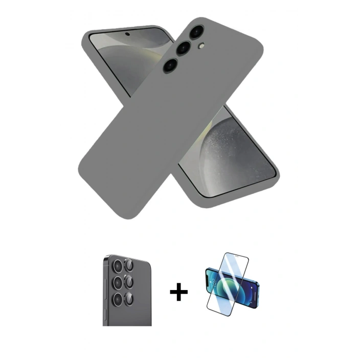 MARSİLYAN™- Galaxy S25 Kılıf Ahenk Serisi - Siyah 3D Antistatik Seramik Nano Ekran Koruyucu + Raze Metal Kamera Lens - SH
