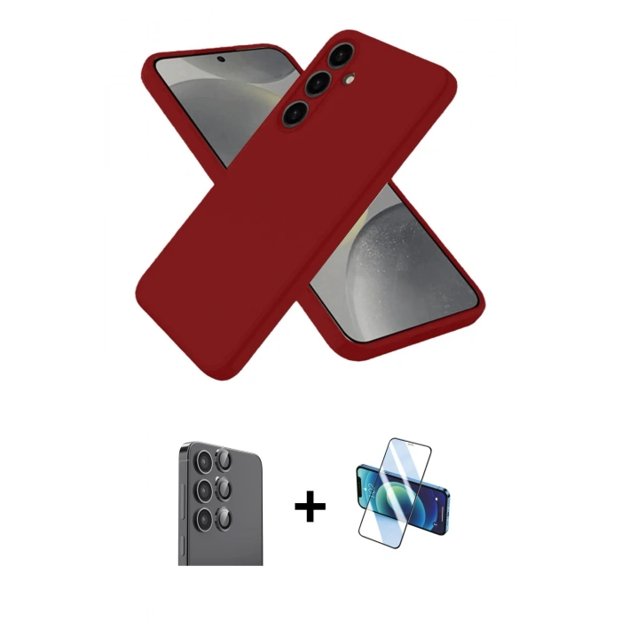 MARSİLYAN™- Galaxy S25 Kılıf Ahenk Serisi - Siyah 3D Antistatik Seramik Nano Ekran Koruyucu + Raze Metal Kamera Lens - SH