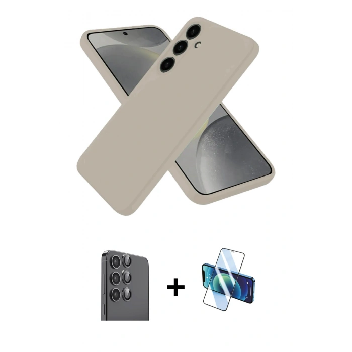 MARSİLYAN™- Galaxy S25 Kılıf Ahenk Serisi - Siyah 3D Antistatik Seramik Nano Ekran Koruyucu + Raze Metal Kamera Lens - SH