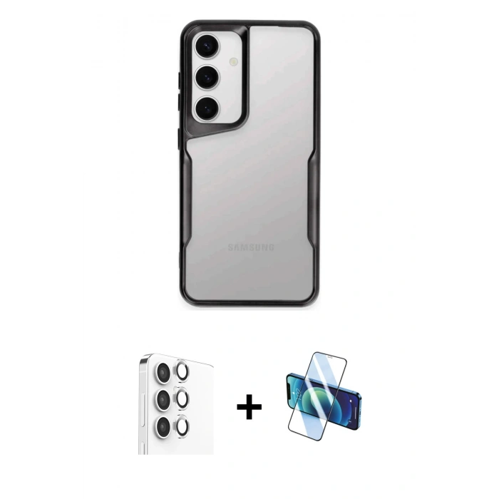 MARSİLYAN™- Galaxy S25 Kılıf Akış Çizgi Koleksiyonu - Siyah 3D Antistatik Seramik Nano Ekran Koruyucu + Raze Metal Kamera Lens - GS