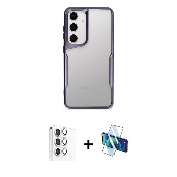 MARSİLYAN™- Galaxy S25 Kılıf Akış Çizgi Koleksiyonu - Siyah 3D Antistatik Seramik Nano Ekran Koruyucu + Raze Metal Kamera Lens - GS