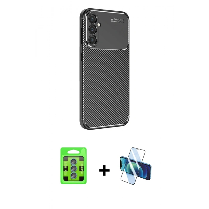 MARSİLYAN™- Galaxy S25 Kılıf Eksen Form Prime - Siyah 3D Antistatik Seramik Nano Ekran Koruyucu + Raze Metal Kamera Lens - MI