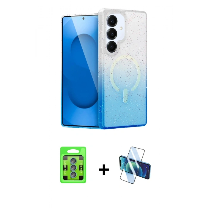 MARSİLYAN™- Galaxy S25 Kılıf Eksen Minimal Özel Seri - Siyah 3D Antistatik Cam Ekran Koruyucu + Raze Metal Kamera Lens - MI