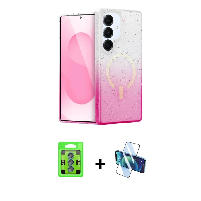 MARSİLYAN™- Galaxy S25 Kılıf Eksen Minimal Özel Seri - Siyah 3D Antistatik Cam Ekran Koruyucu + Raze Metal Kamera Lens - MI
