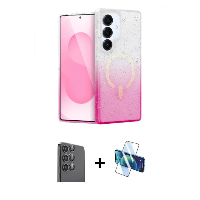 MARSİLYAN™- Galaxy S25 Kılıf Eksen Minimal Özel Seri - Siyah 3D Antistatik Cam Ekran Koruyucu + Raze Metal Kamera Lens - SH