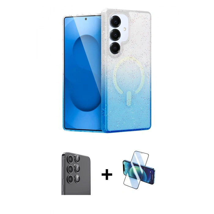 MARSİLYAN™- Galaxy S25 Kılıf Eksen Minimal Özel Seri - Siyah 3D Antistatik Cam Ekran Koruyucu + Raze Metal Kamera Lens - SH