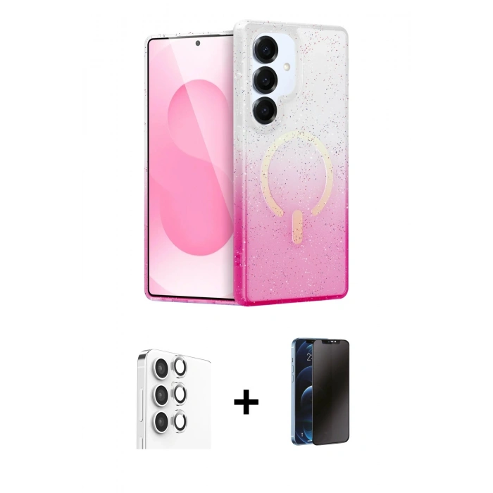 MARSİLYAN™- Galaxy S25 Kılıf Eksen Minimal Özel Seri - Siyah 3D Antistatik Hayalet Cam Ekran Koruyucu + Raze Metal Kamera Lens - GS