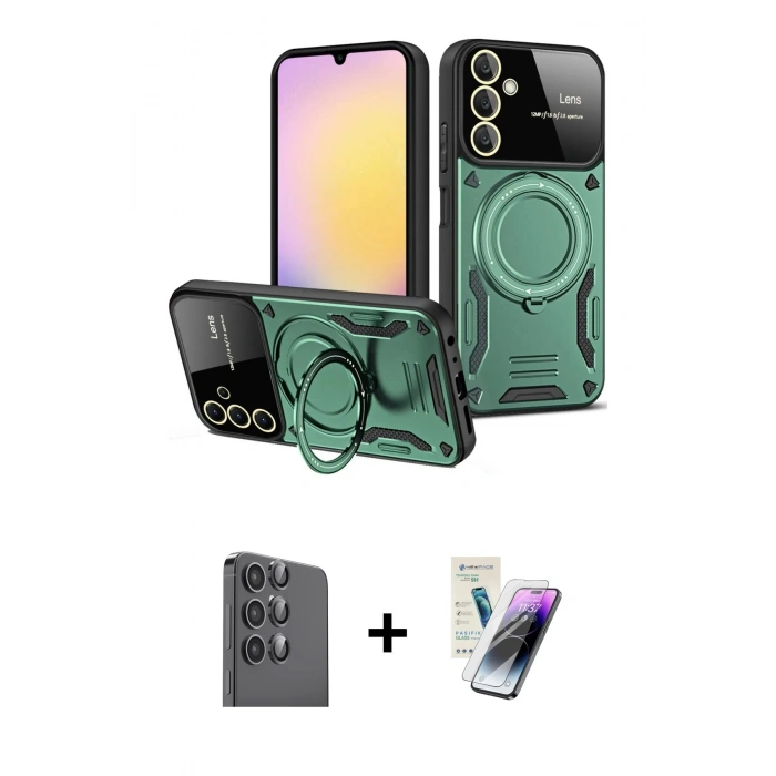 MARSİLYAN™- Galaxy S25 Kılıf Kıvılcım Modern Serisi - Şeffaf Pasifik Cam Ekran Koruyucu + Raze Metal Kamera Lens - SH