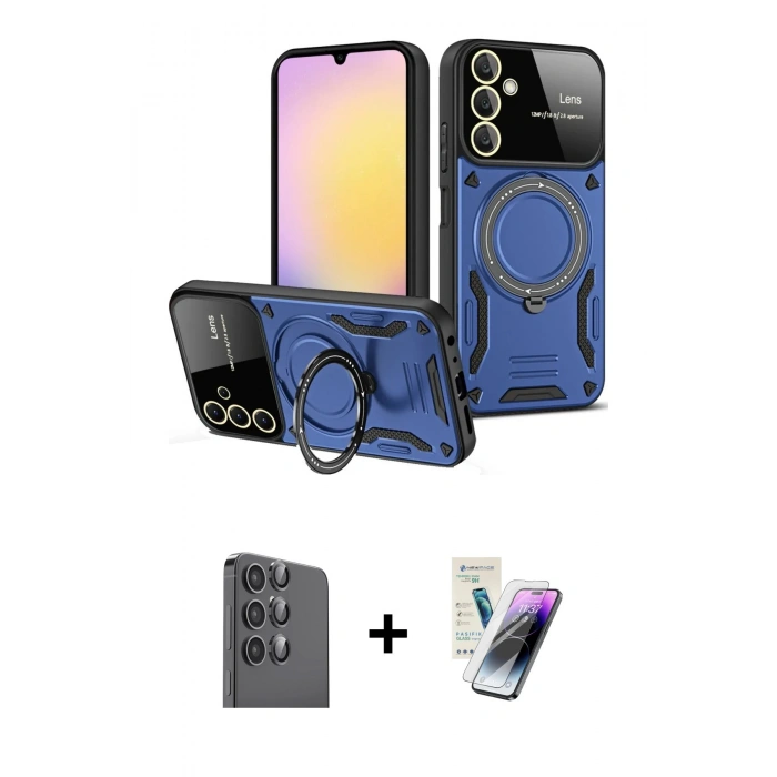 MARSİLYAN™- Galaxy S25 Kılıf Kıvılcım Modern Serisi - Şeffaf Pasifik Cam Ekran Koruyucu + Raze Metal Kamera Lens - SH