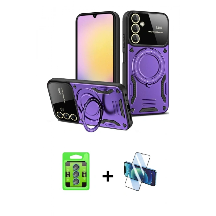MARSİLYAN™- Galaxy S25 Kılıf Kıvılcım Modern Serisi - Siyah 3D Antistatik Seramik Nano Ekran Koruyucu + Raze Metal Kamera Lens - MI