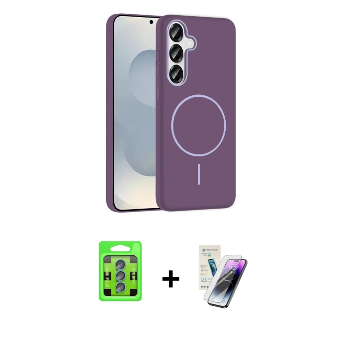 MARSİLYAN™- Galaxy S25 Kılıf Siluet Doku Özel Seri - Şeffaf Pasifik Cam Ekran Koruyucu + Raze Metal Kamera Lens - MI