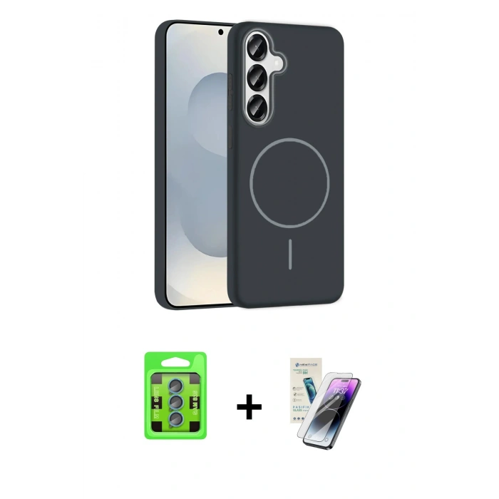 MARSİLYAN™- Galaxy S25 Kılıf Siluet Doku Özel Seri - Şeffaf Pasifik Cam Ekran Koruyucu + Raze Metal Kamera Lens - MI