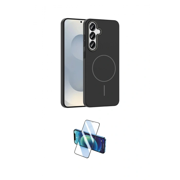 MARSİLYAN™- Galaxy S25 Kılıf Siluet Doku Özel Seri - Siyah 3D Antistatik Cam Ekran Koruyucu
