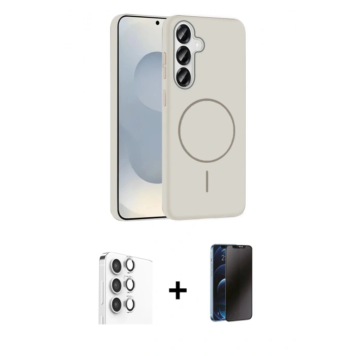 MARSİLYAN™- Galaxy S25 Kılıf Siluet Doku Özel Seri - Siyah 3D Antistatik Hayalet Cam Ekran Koruyucu + Raze Metal Kamera Lens - GS