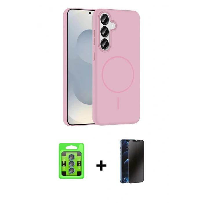 MARSİLYAN™- Galaxy S25 Kılıf Siluet Doku Özel Seri - Siyah 3D Antistatik Hayalet Cam Ekran Koruyucu + Raze Metal Kamera Lens - MI