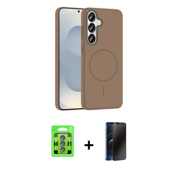 MARSİLYAN™- Galaxy S25 Kılıf Siluet Doku Özel Seri - Siyah 3D Antistatik Hayalet Cam Ekran Koruyucu + Raze Metal Kamera Lens - MI