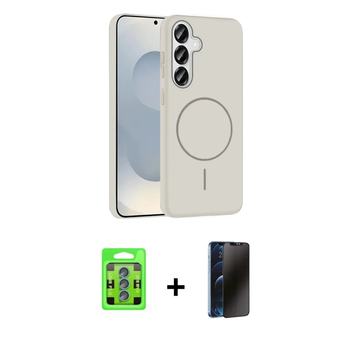 MARSİLYAN™- Galaxy S25 Kılıf Siluet Doku Özel Seri - Siyah 3D Antistatik Hayalet Cam Ekran Koruyucu + Raze Metal Kamera Lens - MI