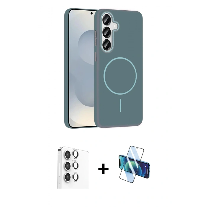 MARSİLYAN™- Galaxy S25 Kılıf Siluet Doku Özel Seri - Siyah 3D Antistatik Seramik Nano Ekran Koruyucu + Raze Metal Kamera Lens - GS