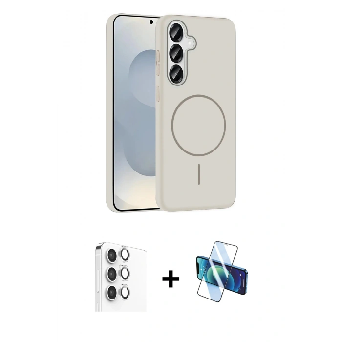MARSİLYAN™- Galaxy S25 Kılıf Siluet Doku Özel Seri - Siyah 3D Antistatik Seramik Nano Ekran Koruyucu + Raze Metal Kamera Lens - GS
