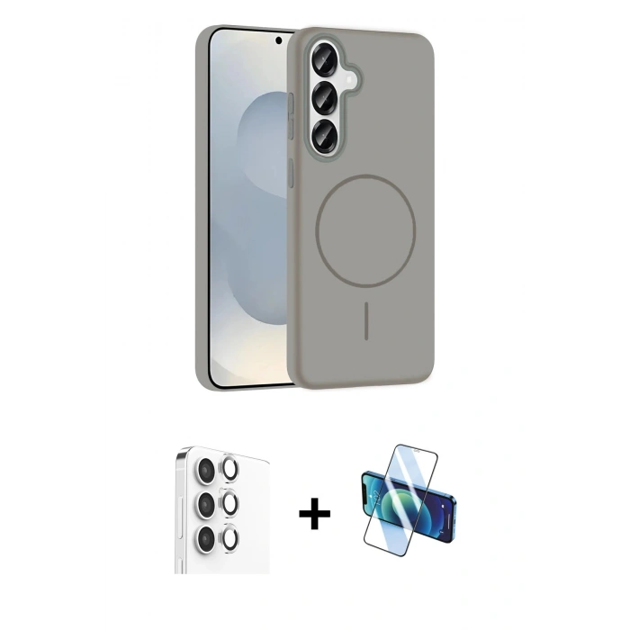 MARSİLYAN™- Galaxy S25 Kılıf Siluet Doku Özel Seri - Siyah 3D Antistatik Seramik Nano Ekran Koruyucu + Raze Metal Kamera Lens - GS