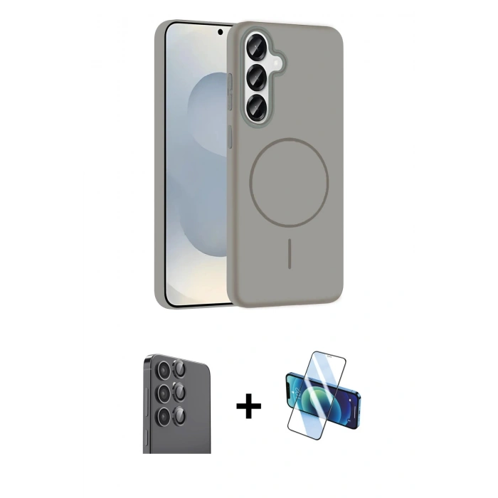 MARSİLYAN™- Galaxy S25 Kılıf Siluet Doku Özel Seri - Siyah 3D Antistatik Seramik Nano Ekran Koruyucu + Raze Metal Kamera Lens - SH