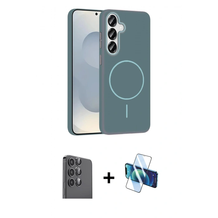 MARSİLYAN™- Galaxy S25 Kılıf Siluet Doku Özel Seri - Siyah 3D Antistatik Seramik Nano Ekran Koruyucu + Raze Metal Kamera Lens - SH