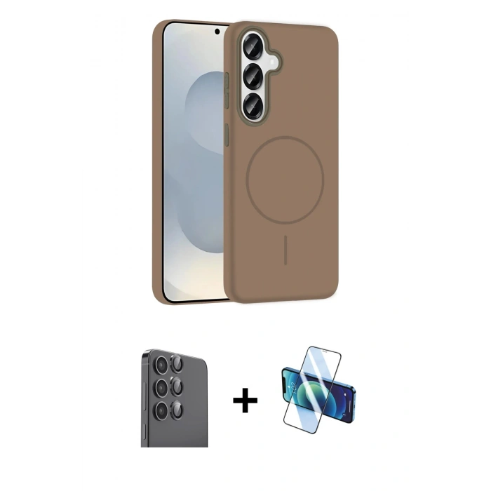 MARSİLYAN™- Galaxy S25 Kılıf Siluet Doku Özel Seri - Siyah 3D Antistatik Seramik Nano Ekran Koruyucu + Raze Metal Kamera Lens - SH