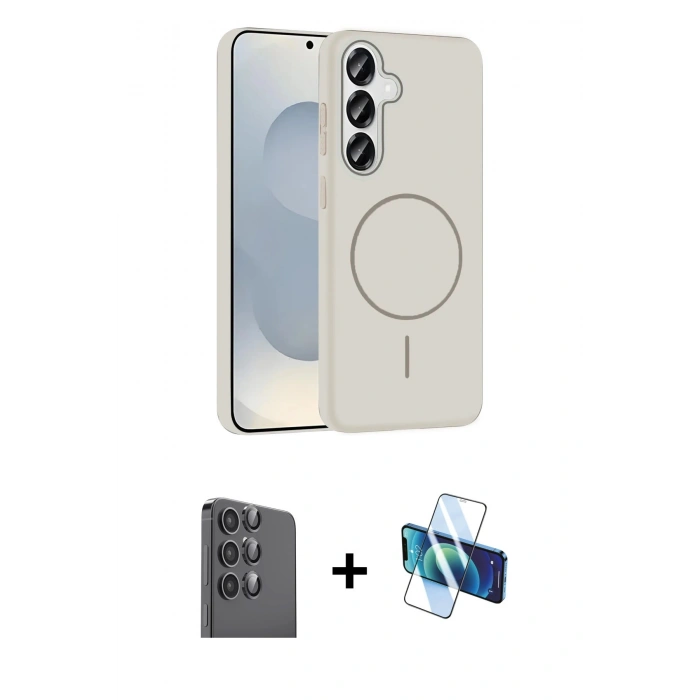 MARSİLYAN™- Galaxy S25 Kılıf Siluet Doku Özel Seri - Siyah 3D Antistatik Seramik Nano Ekran Koruyucu + Raze Metal Kamera Lens - SH