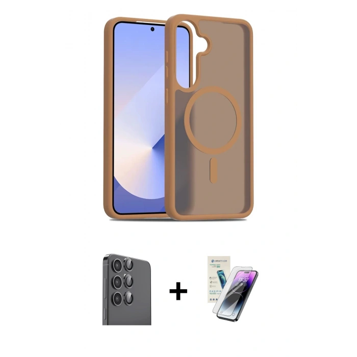 MARSİLYAN™- Galaxy S25 Kılıf Siluet Minimal Prime - Şeffaf Pasifik Cam Ekran Koruyucu + Raze Metal Kamera Lens - SH