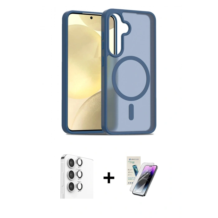 MARSİLYAN™- Galaxy S25 Kılıf Siluet Minimal Prime - Şeffaf Pasifik Cam Ekran Koruyucu + Raze Metal Kamera Lens - GS
