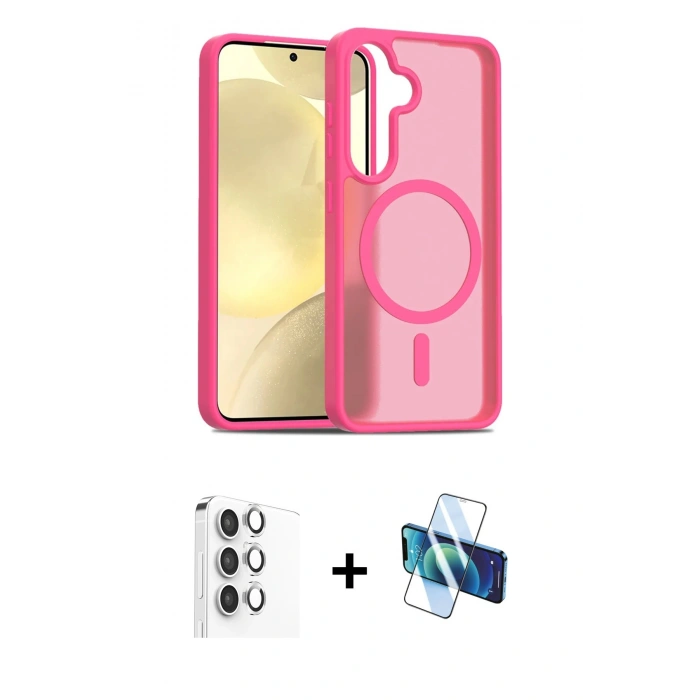MARSİLYAN™- Galaxy S25 Kılıf Siluet Minimal Prime - Siyah 3D Antistatik Cam Ekran Koruyucu + Raze Metal Kamera Lens - GS