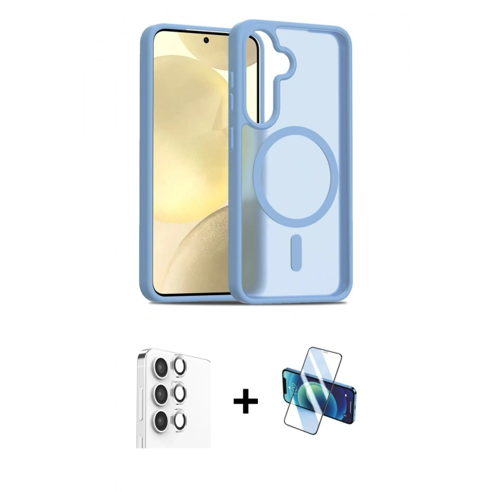 MARSİLYAN™- Galaxy S25 Kılıf Siluet Minimal Prime - Siyah 3D Antistatik Seramik Nano Ekran Koruyucu + Raze Metal Kamera Lens - GS