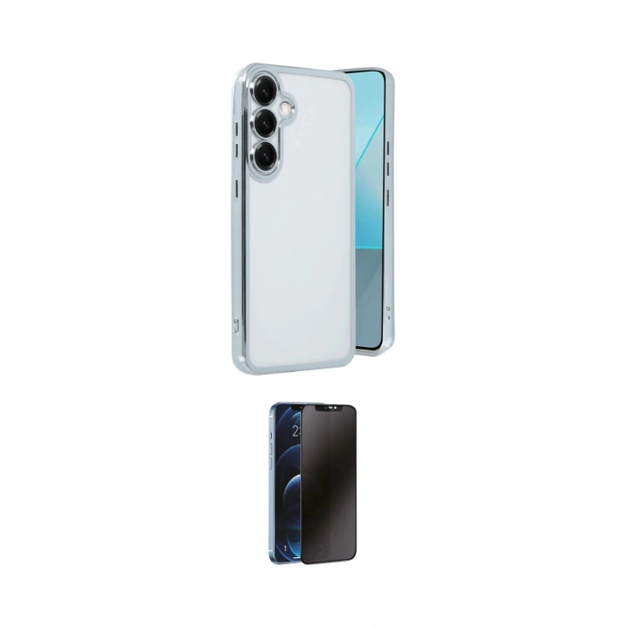 MARSİLYAN™- Galaxy S25 Kılıf Vadi Minimal - Siyah 3D Antistatik Hayalet Cam Ekran Koruyucu