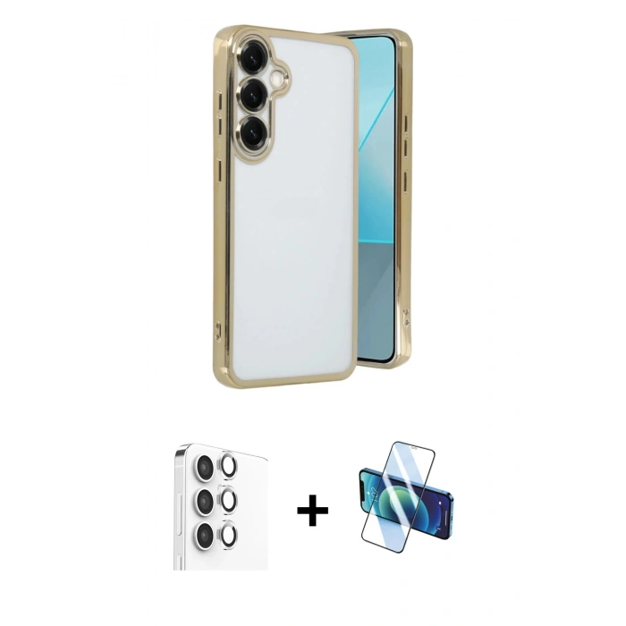 MARSİLYAN™- Galaxy S25 Kılıf Vadi Minimal - Siyah 3D Antistatik Seramik Nano Ekran Koruyucu + Raze Metal Kamera Lens - GS