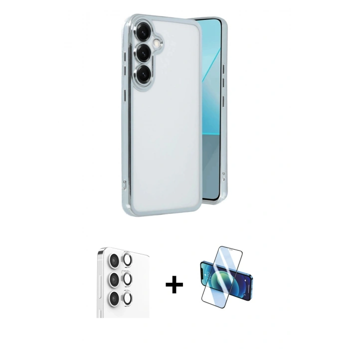 MARSİLYAN™- Galaxy S25 Kılıf Vadi Minimal - Siyah 3D Antistatik Seramik Nano Ekran Koruyucu + Raze Metal Kamera Lens - GS