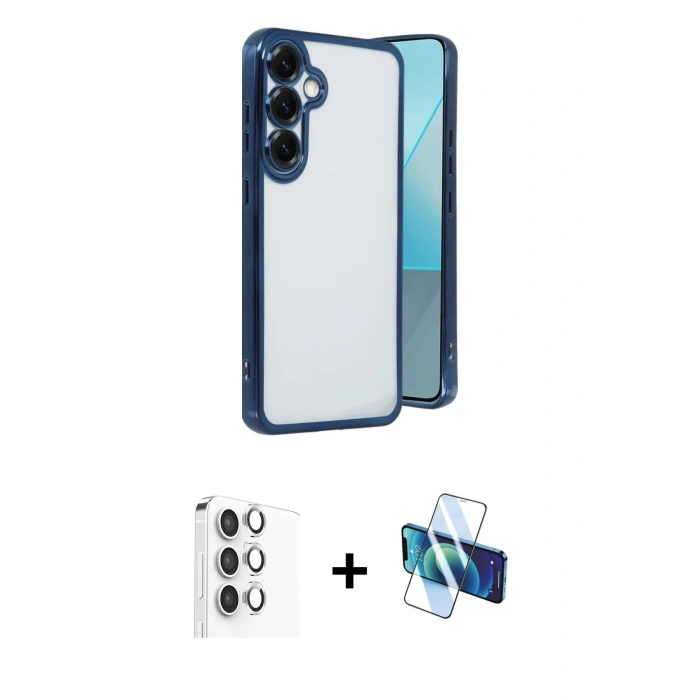 MARSİLYAN™- Galaxy S25 Kılıf Vadi Minimal - Siyah 3D Antistatik Seramik Nano Ekran Koruyucu + Raze Metal Kamera Lens - GS