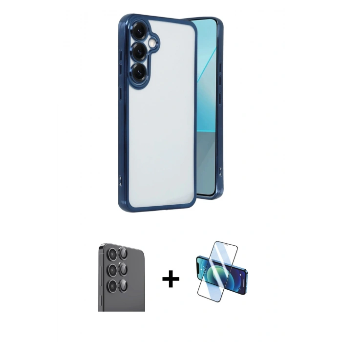 MARSİLYAN™- Galaxy S25 Kılıf Vadi Minimal - Siyah 3D Antistatik Seramik Nano Ekran Koruyucu + Raze Metal Kamera Lens - SH
