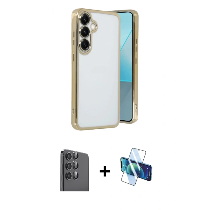 MARSİLYAN™- Galaxy S25 Kılıf Vadi Minimal - Siyah 3D Antistatik Seramik Nano Ekran Koruyucu + Raze Metal Kamera Lens - SH