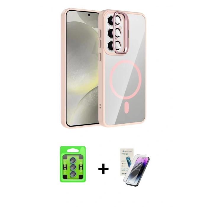 MARSİLYAN™- Galaxy S25 Kılıf Yadigar Asil Koleksiyonu - Şeffaf Pasifik Cam Ekran Koruyucu + Raze Metal Kamera Lens - MI