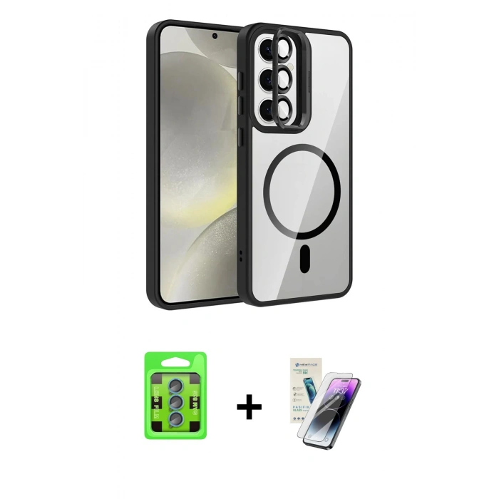 MARSİLYAN™- Galaxy S25 Kılıf Yadigar Asil Koleksiyonu - Şeffaf Pasifik Cam Ekran Koruyucu + Raze Metal Kamera Lens - MI
