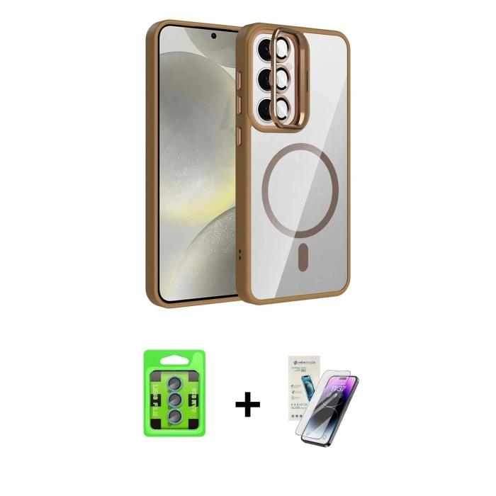 MARSİLYAN™- Galaxy S25 Kılıf Yadigar Asil Koleksiyonu - Şeffaf Pasifik Cam Ekran Koruyucu + Raze Metal Kamera Lens - MI