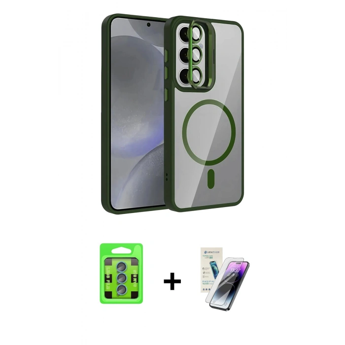 MARSİLYAN™- Galaxy S25 Kılıf Yadigar Asil Koleksiyonu - Şeffaf Pasifik Cam Ekran Koruyucu + Raze Metal Kamera Lens - MI