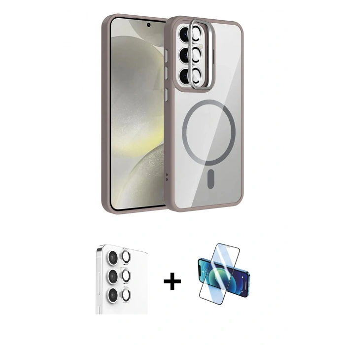 MARSİLYAN™- Galaxy S25 Kılıf Yadigar Asil Koleksiyonu - Siyah 3D Antistatik Cam Ekran Koruyucu + Raze Metal Kamera Lens - GS