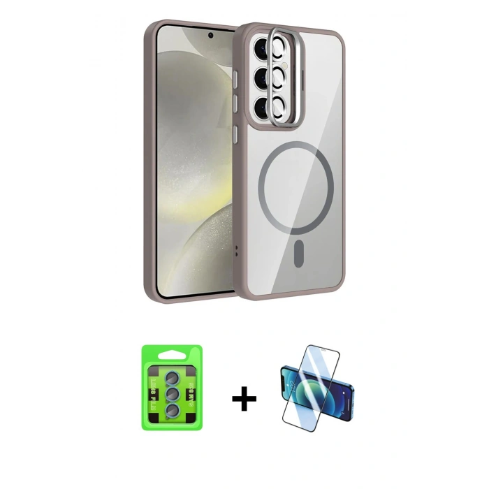 MARSİLYAN™- Galaxy S25 Kılıf Yadigar Asil Koleksiyonu - Siyah 3D Antistatik Cam Ekran Koruyucu + Raze Metal Kamera Lens - MI