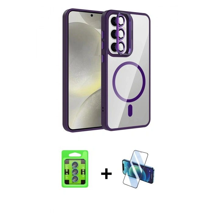 MARSİLYAN™- Galaxy S25 Kılıf Yadigar Asil Koleksiyonu - Siyah 3D Antistatik Cam Ekran Koruyucu + Raze Metal Kamera Lens - MI