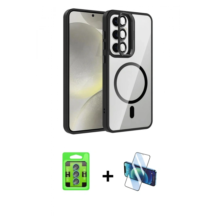 MARSİLYAN™- Galaxy S25 Kılıf Yadigar Asil Koleksiyonu - Siyah 3D Antistatik Cam Ekran Koruyucu + Raze Metal Kamera Lens - MI