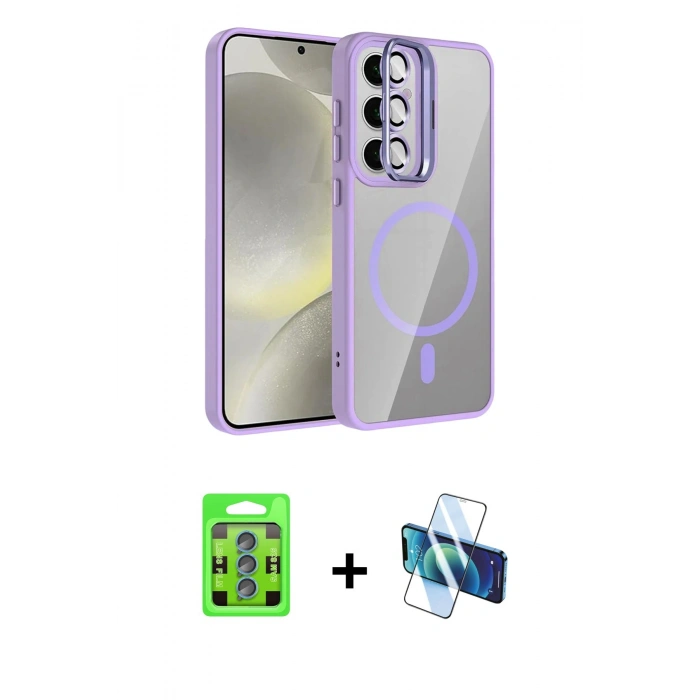 MARSİLYAN™- Galaxy S25 Kılıf Yadigar Asil Koleksiyonu - Siyah 3D Antistatik Cam Ekran Koruyucu + Raze Metal Kamera Lens - MI