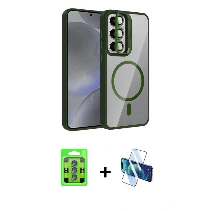 MARSİLYAN™- Galaxy S25 Kılıf Yadigar Asil Koleksiyonu - Siyah 3D Antistatik Cam Ekran Koruyucu + Raze Metal Kamera Lens - MI