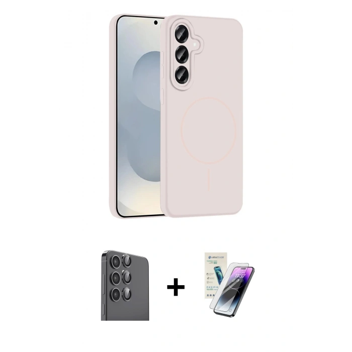 MARSİLYAN™- Galaxy S25 Kılıf Yankı Form Serisi - Şeffaf Pasifik Cam Ekran Koruyucu + Raze Metal Kamera Lens - SH